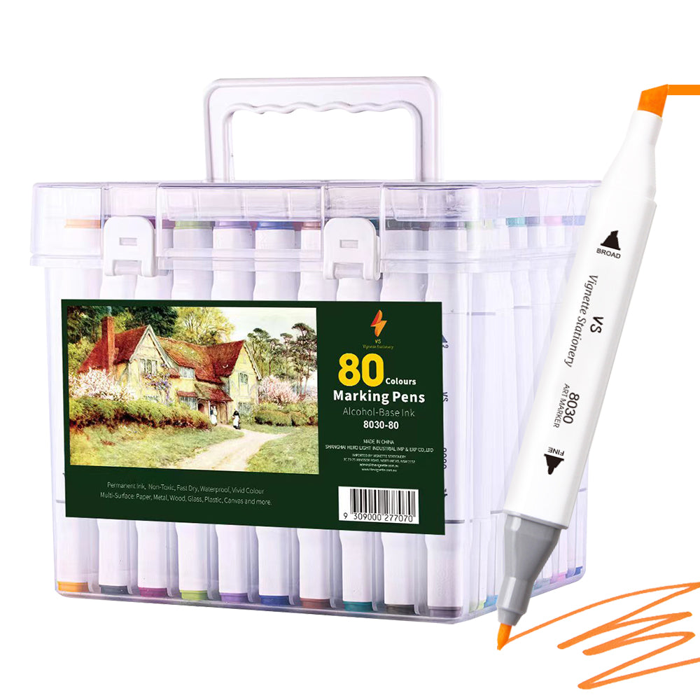 【Free Shipping】Colour Drawing Pens Dual Nibs Alcohol Base Colour Coding with Bucket (80)