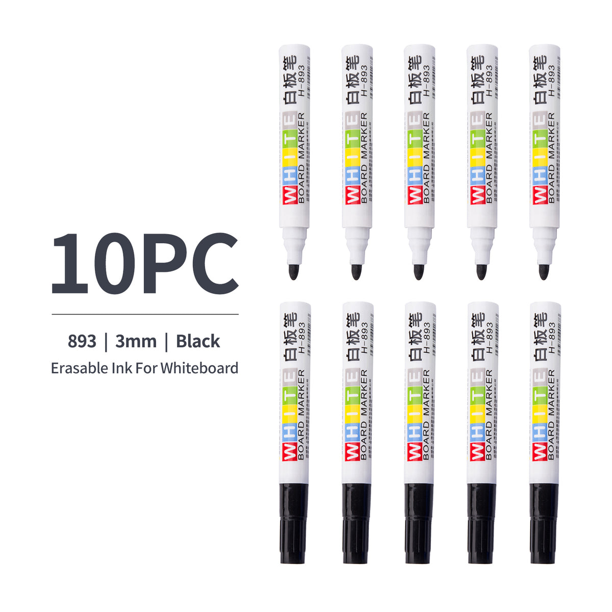 Whiteboard Markers, Washable, Low Odour, Dry Erase, Fast Drying, Medium Bullet Tip (10 Black)