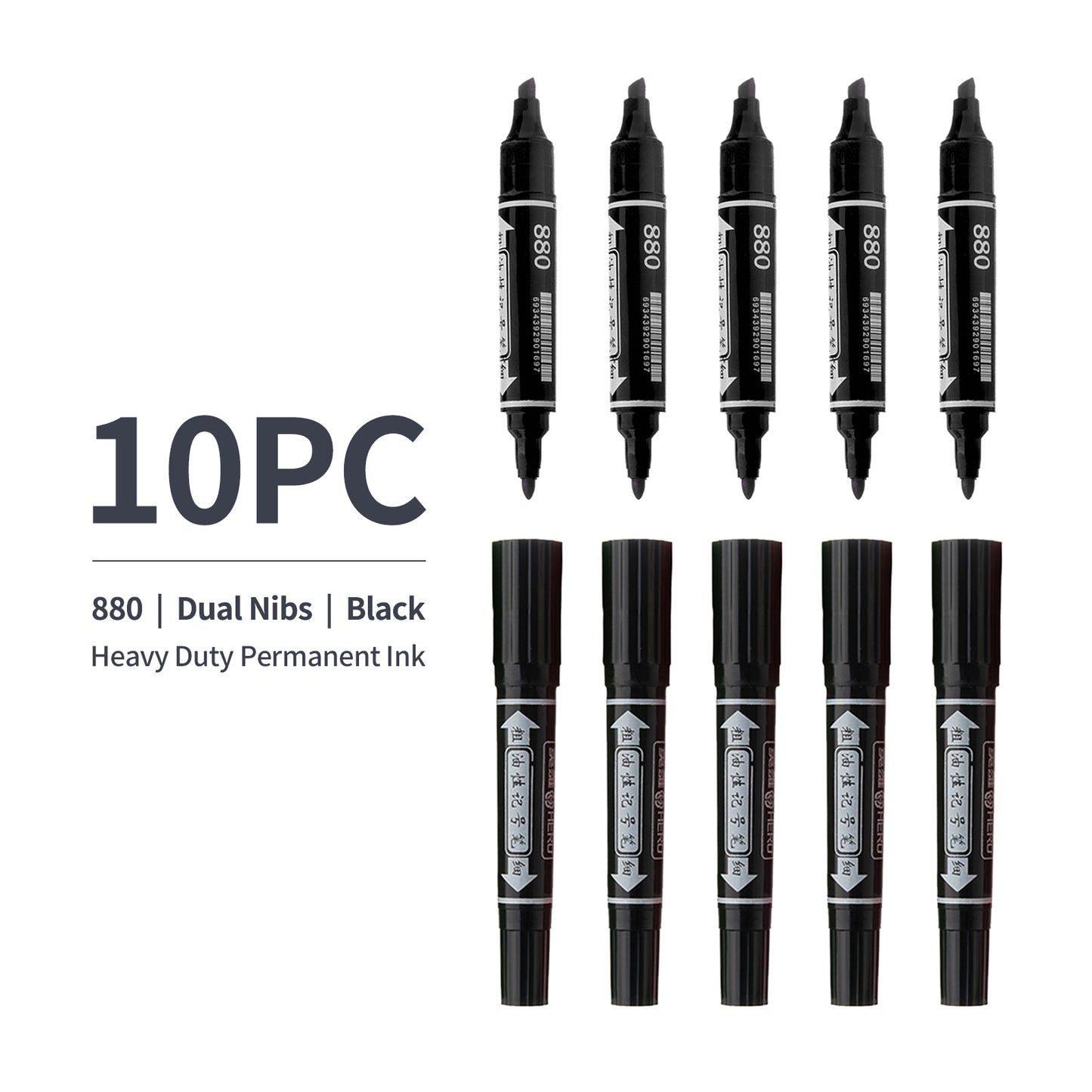 Vignette Stationery Dual Nib Permanent Markers, Heavy Duty Double Tipped, Alcohol Based Ink (Black)