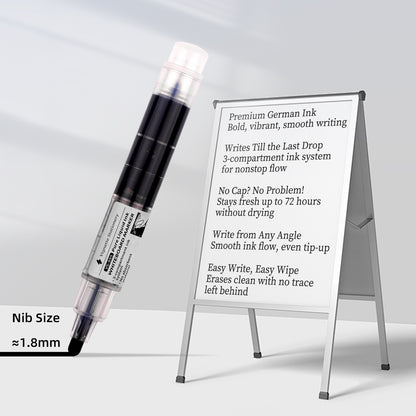 Vignette Stationery Premium Whiteboard Markers, 3-Compartment Ink System, 1.8mm Nib, German Ink (10 Black)