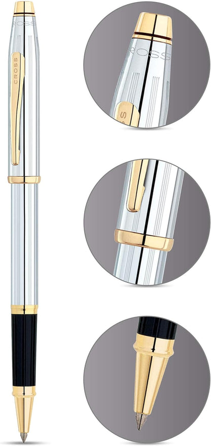 Cross Century II Luxury Medalist Rollerball Pen Chrome 23KT Gold Plated Trim