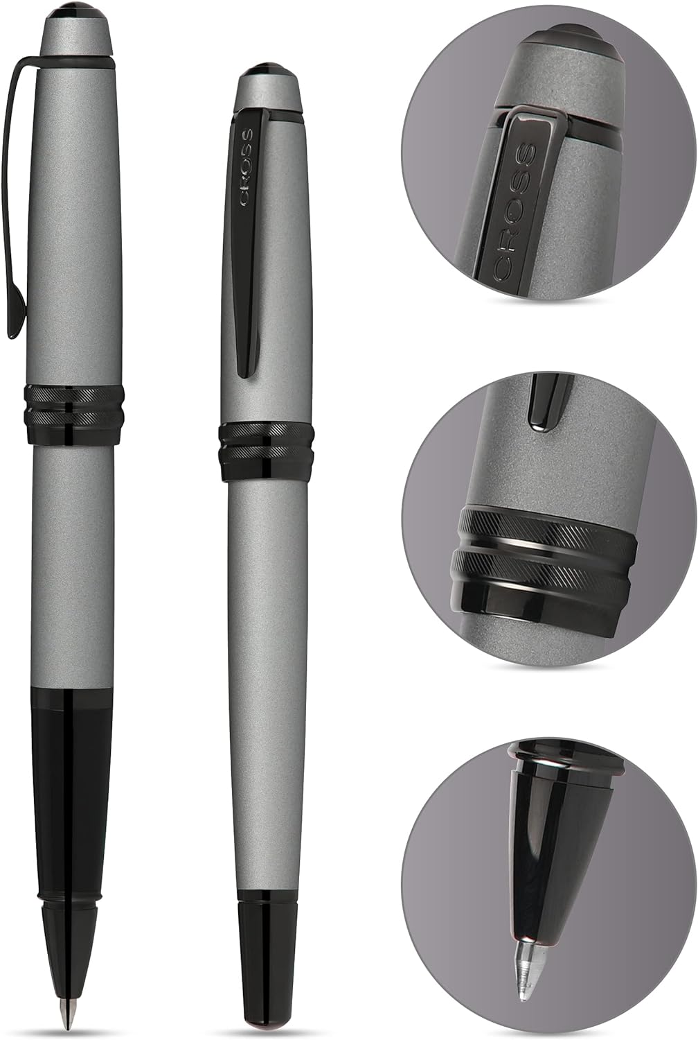 Free Engraving Cross Bailey Matte Grey Rolling Ball Pen Luxury Writing Gift Box