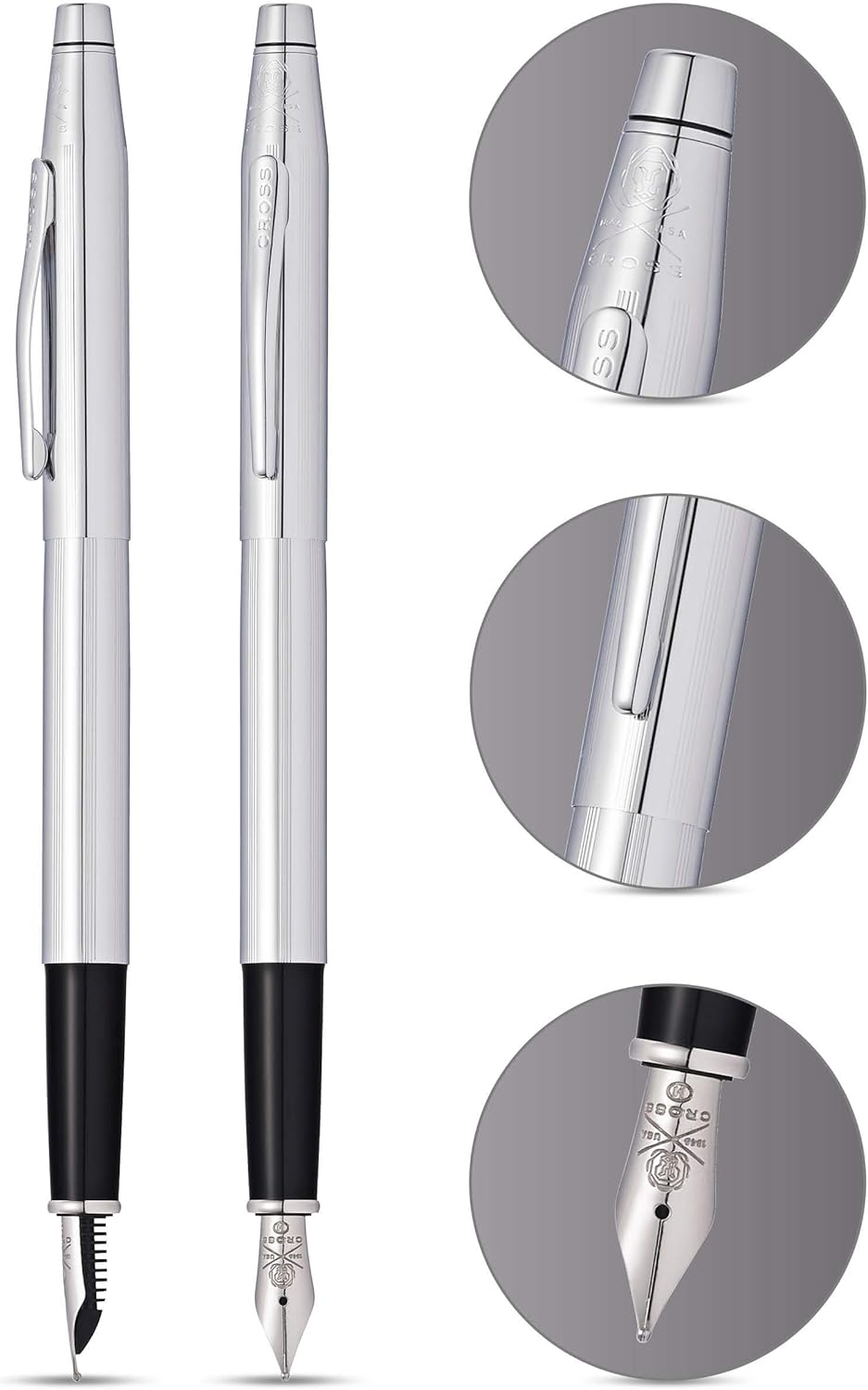 Cross Classic Century Fountain Pen Fine Nib Lustrous Chrome Personalisable Gift