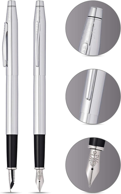 Cross Classic Century Fountain Pen Fine Nib Lustrous Chrome Personalisable Gift