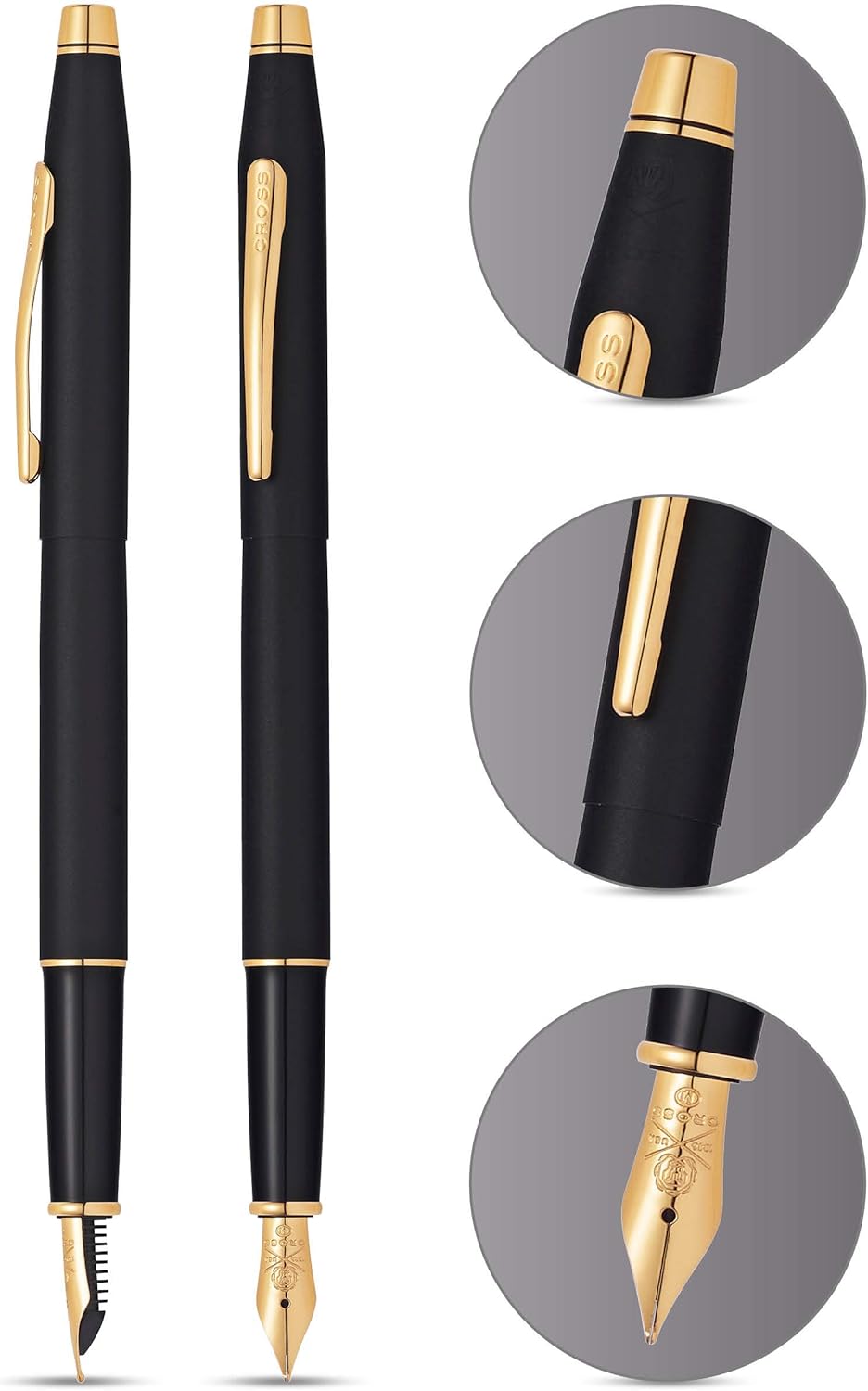 Cross Classic Century Black Fountain Pen Fine Nib 23KT Gold Plate Appointment