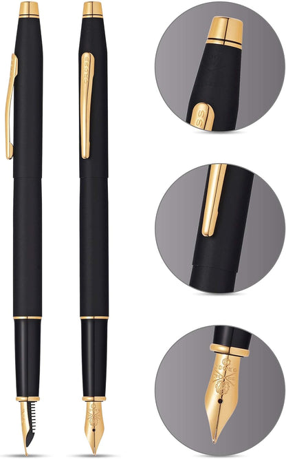 Cross Classic Century Black Fountain Pen Fine Nib 23KT Gold Plate Appointment