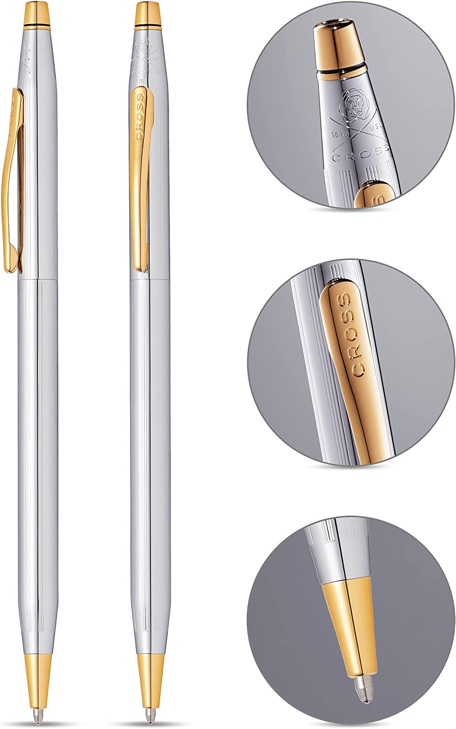 【Free Engraving】Cross Classic Century 23KT Gold Plated Medalist Ballpoint Pen With Cross Gift Box & Bag