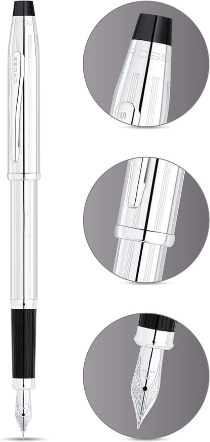 Personalised Cross Century II Lustrous Chrome Luxury Fountain Pen with Fine Nib
