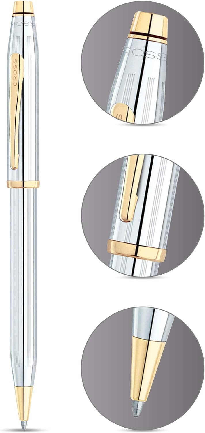 Cross Century II Luxury Polish Chrome Ballpoint Pen 23KT Gold Plated Appointment