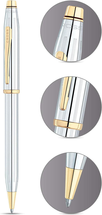 Cross Century II Luxury Polish Chrome Ballpoint Pen 23KT Gold Plated Appointment
