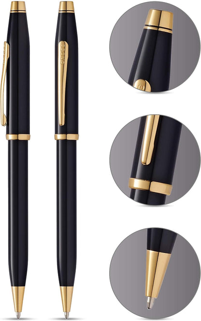 Cross Century II Luxury Black Lacquer Ballpoint Pen 23KT Gold Plated Appointment