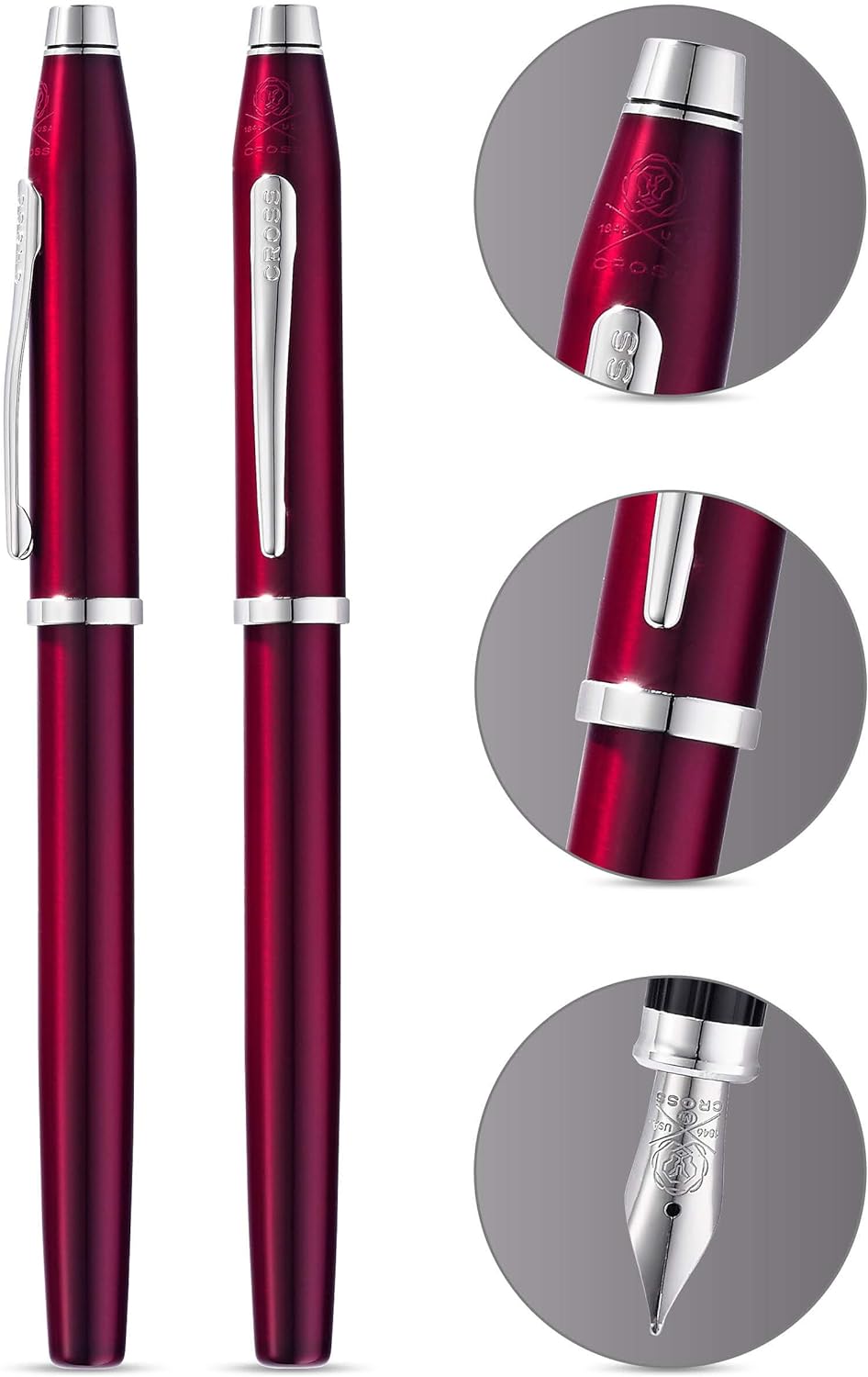Personalised Cross Century II Translucent Plum Luxury Fountain Pen with Fine Nib