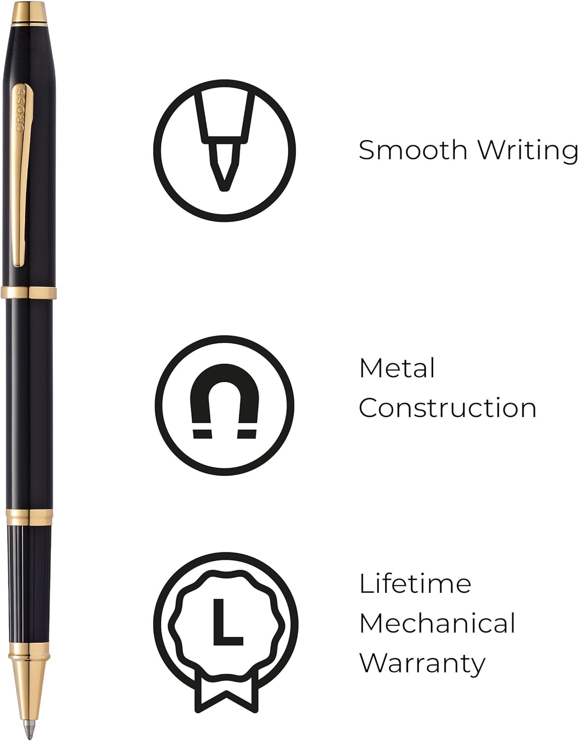 Cross Century II Luxury Medalist Rollerball Pen Black 23KT Gold Plated Trim