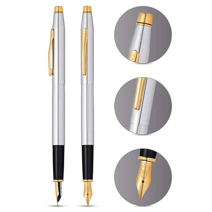 Cross Century II Chrome Fountain Pen 23KT Gold Plated Appointments Fine Nib
