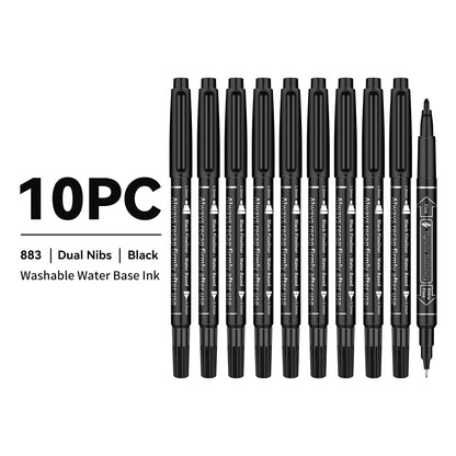 Vignette Stationery Dual Nib Fineliner Drawing Pens, Black, Set of 10, Waterbase Ink, Washable, Odourless Double Tip Markers