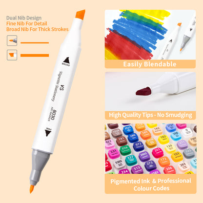 Colour Drawing Pens Dual Nibs Alcohol Base Colour Coding with Bucket (24)