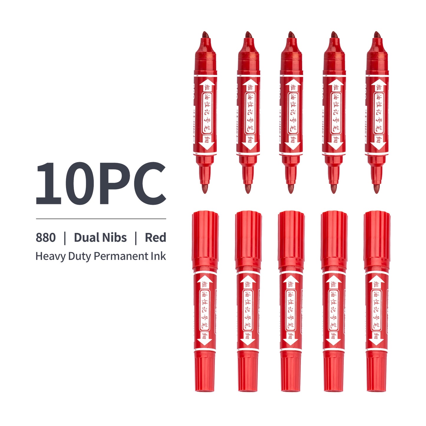 Vignette Stationery Dual Nib Permanent Markers, Heavy Duty Double Tipped, Alcohol Based Ink (Red)