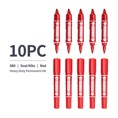 Vignette Stationery Dual Nib Permanent Markers, Heavy Duty Double Tipped, Alcohol Based Ink (Red)