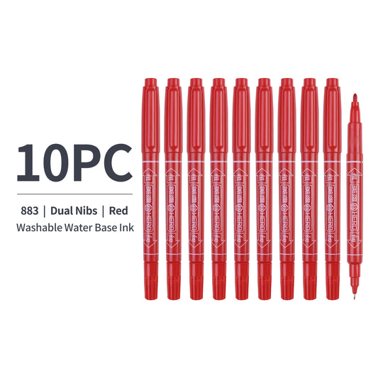 Vignette Stationery Dual Nib Fineliner Drawing Pens, Set of 10, Waterbase Ink, Washable, Odourless Double Tip Markers (Red)