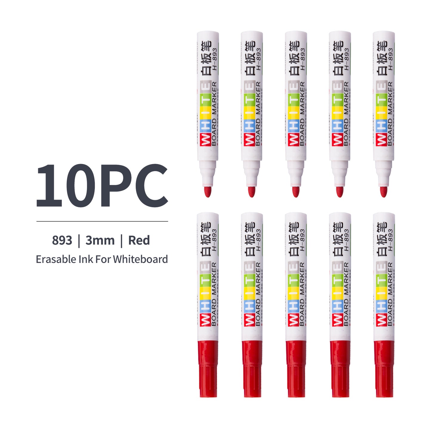 Whiteboard Markers, Washable, Low Odour, Dry Erase, Fast Drying, Medium Bullet Tip (10 Red)