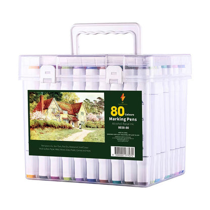 【Free Shipping】Colour Drawing Pens Dual Nibs Alcohol Base Colour Coding with Bucket (80)