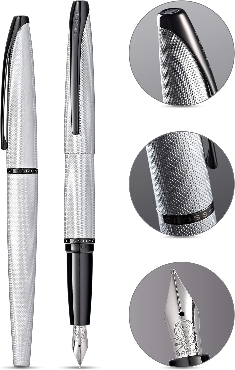 Cross ATX Fountain Pen F Nib Brushed Chorme PVD Diamond Gift Free Engraved