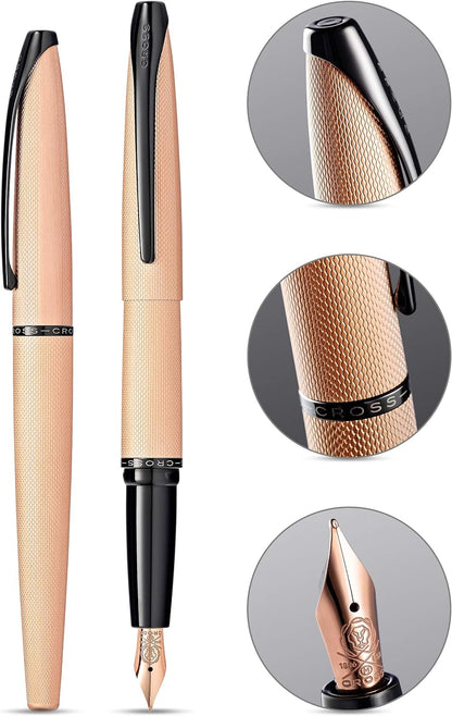 Cross ATX Fountain Pen F Nib Brushed Rose Gold Tone PVD Diamond Gift Free Engraved