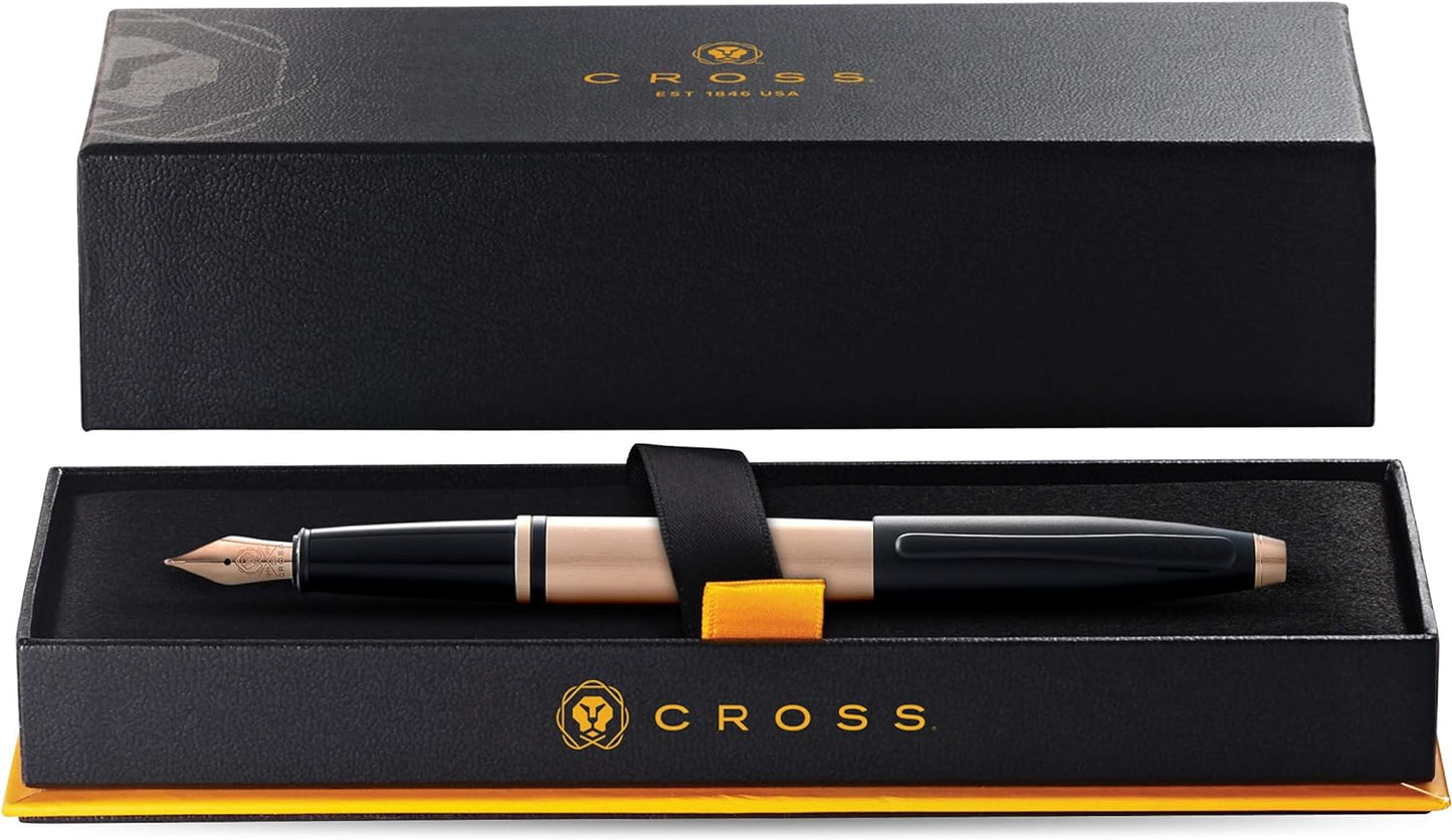 【Free Engraved】Cross Calais Brushed Rose Gold Fountain Pen Stainless Steel Nib F