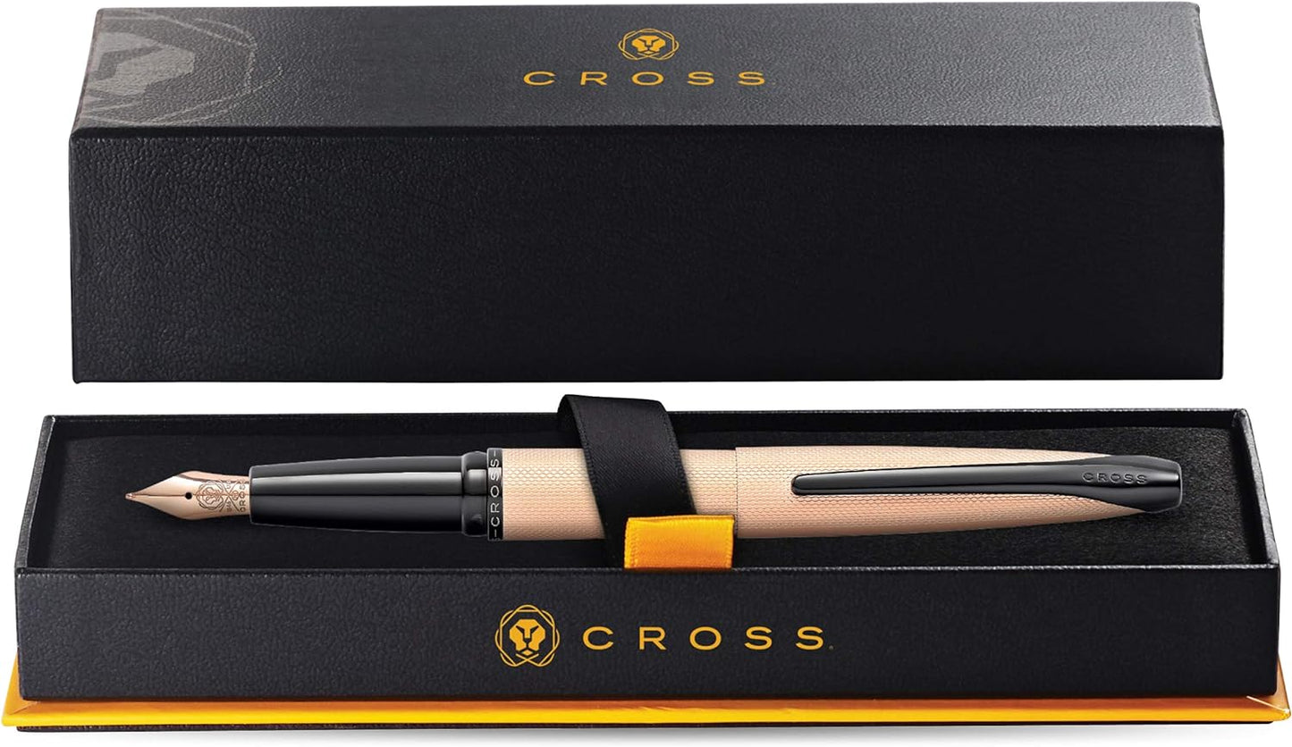 Cross ATX Fountain Pen F Nib Brushed Rose Gold Tone PVD Diamond Gift Free Engraved