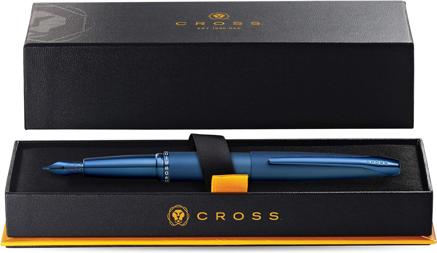 Cross ATX Fountain Pen F Nib Brushed Blue PVD Diamond Gift Free Engraved