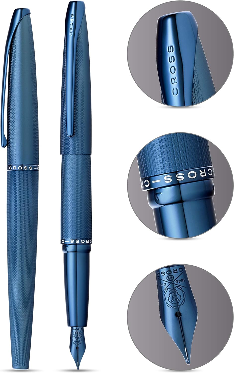 Cross ATX Fountain Pen F Nib Brushed Blue PVD Diamond Gift Free Engraved