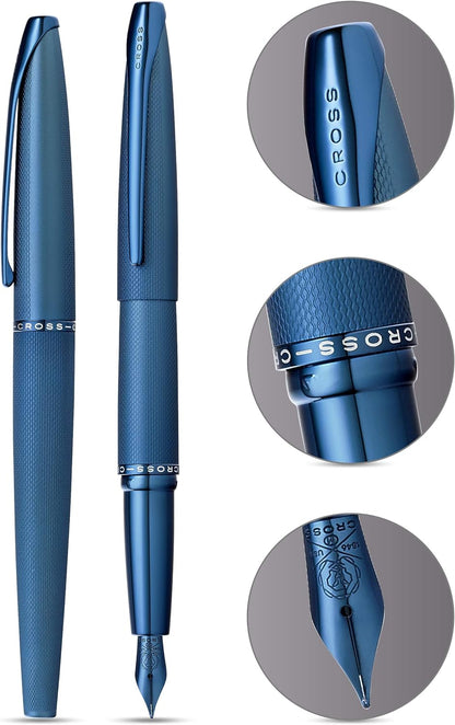 Cross ATX Fountain Pen F Nib Brushed Blue PVD Diamond Gift Free Engraved