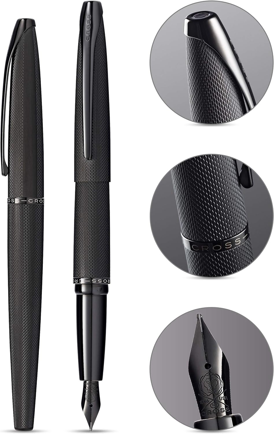 Cross ATX Fountain Pen F Nib Brushed Black PVD Diamond Gift Free Engraved