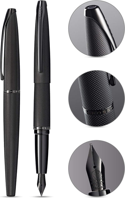 Cross ATX Fountain Pen F Nib Brushed Black PVD Diamond Gift Free Engraved