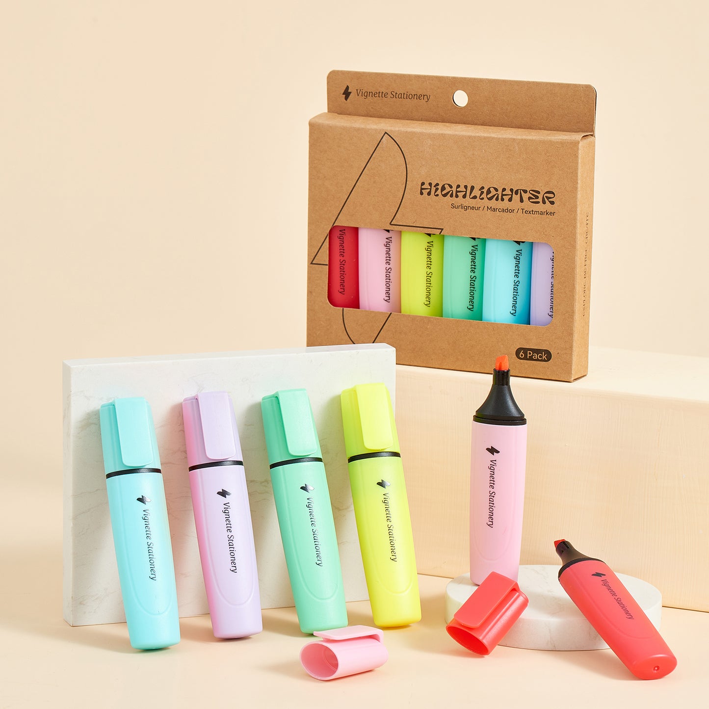 Vignette Chisel Tip Highlighter Bright & Pastel 6 Colour Set