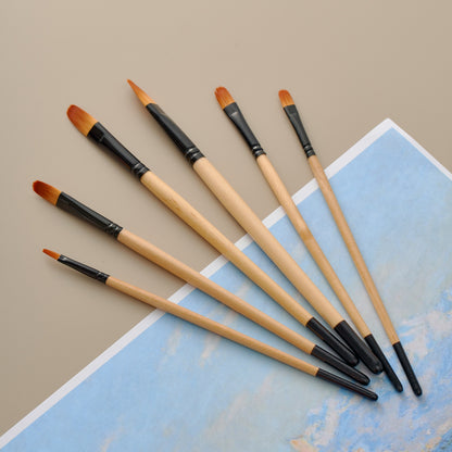 Vignette Stationery 7102 Round Paint Brushes Set 6 Pcs for Acrylic Oil Watercolour Canvas Craft Painting (Copy)