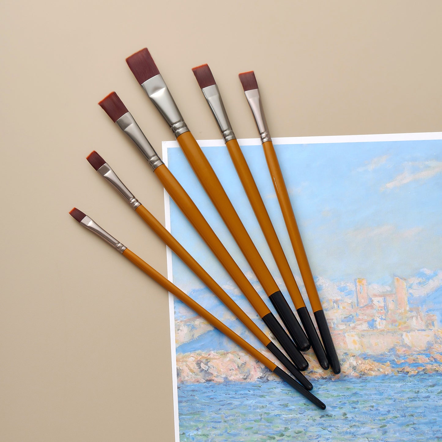 Vignette Stationery 7101 Flat Paint Brushes Set 6 Pcs for Acrylic Oil Watercolour Canvas Craft Painting