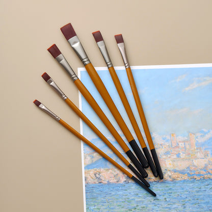 Vignette Stationery 7101 Flat Paint Brushes Set 6 Pcs for Acrylic Oil Watercolour Canvas Craft Painting
