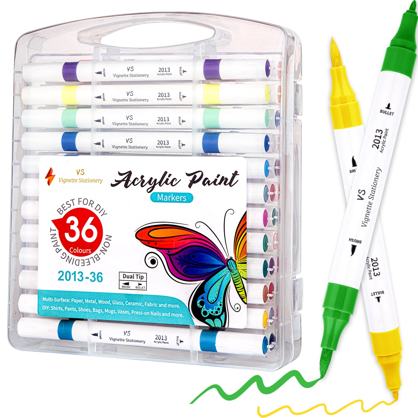 36x Acrylic Paint Drawing Pens Brush & Fine Tip DIY Tool