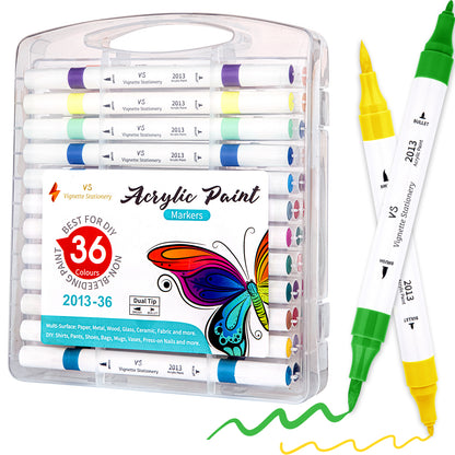 36x Acrylic Paint Drawing Pens Brush & Fine Tip DIY Tool
