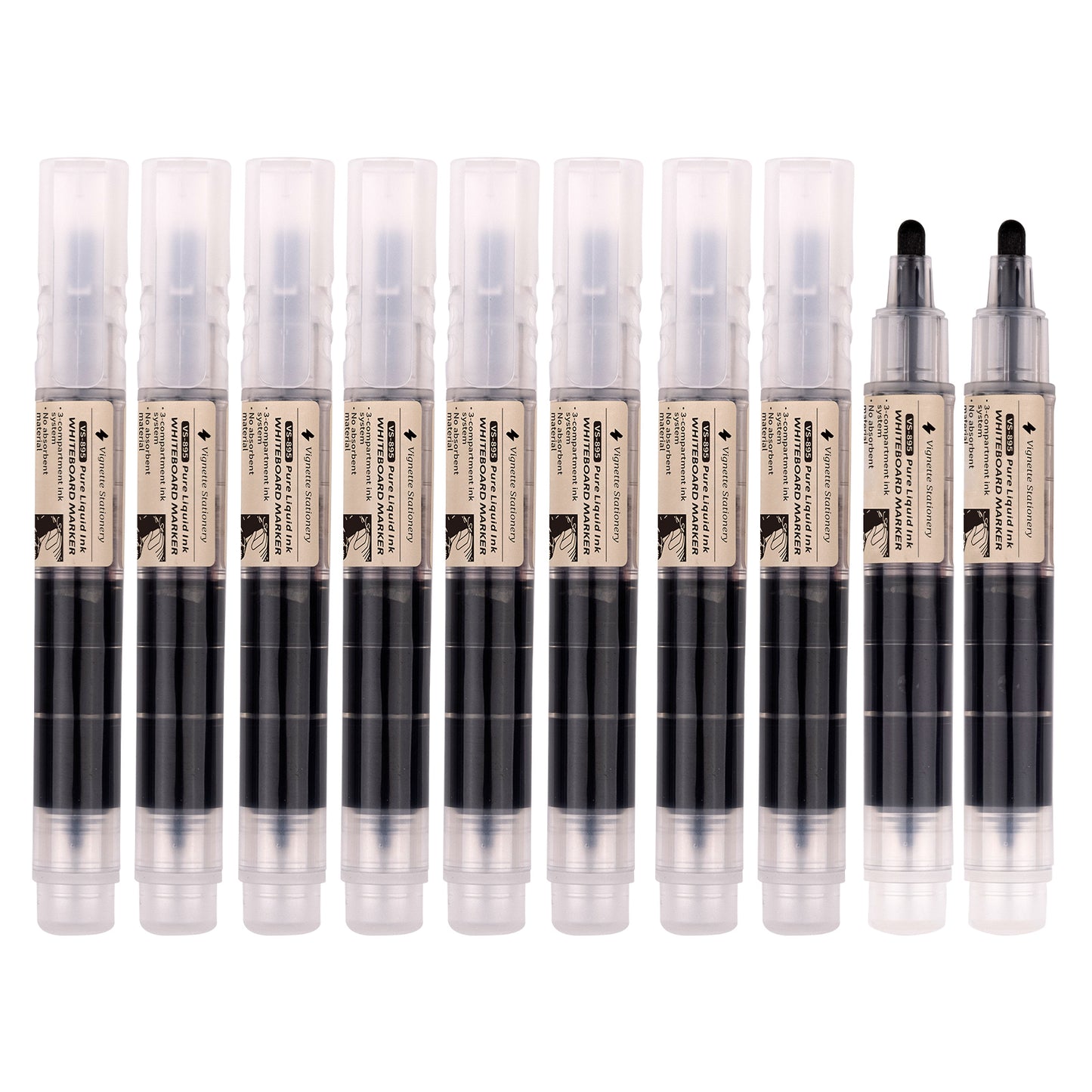 Vignette Stationery Premium Whiteboard Markers, 3-Compartment Ink System, 1.8mm Nib, German Ink (10 Black)