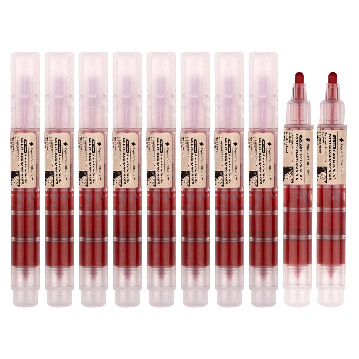 Vignette Stationery Premium Whiteboard Markers, 3-Compartment Ink System, 1.8mm Nib, German Ink (10 Red)