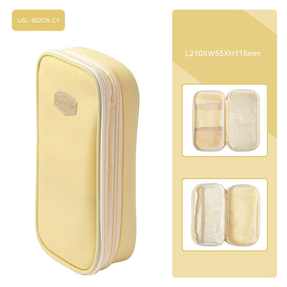 Vignette Stationery Pencil Case, Yellow, Large Capacity 3 Compartment Pencil Pouch with Double Zipper