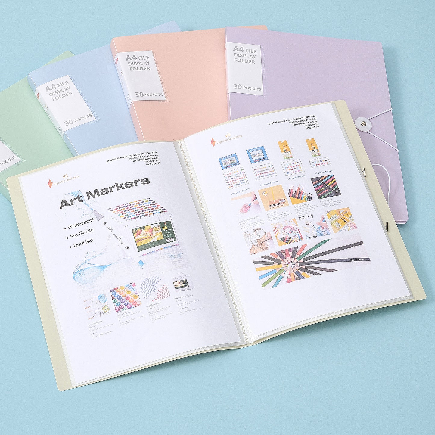 Vignette Stationery A4 File Document Folders Display Presentation Book 30 Sleeves