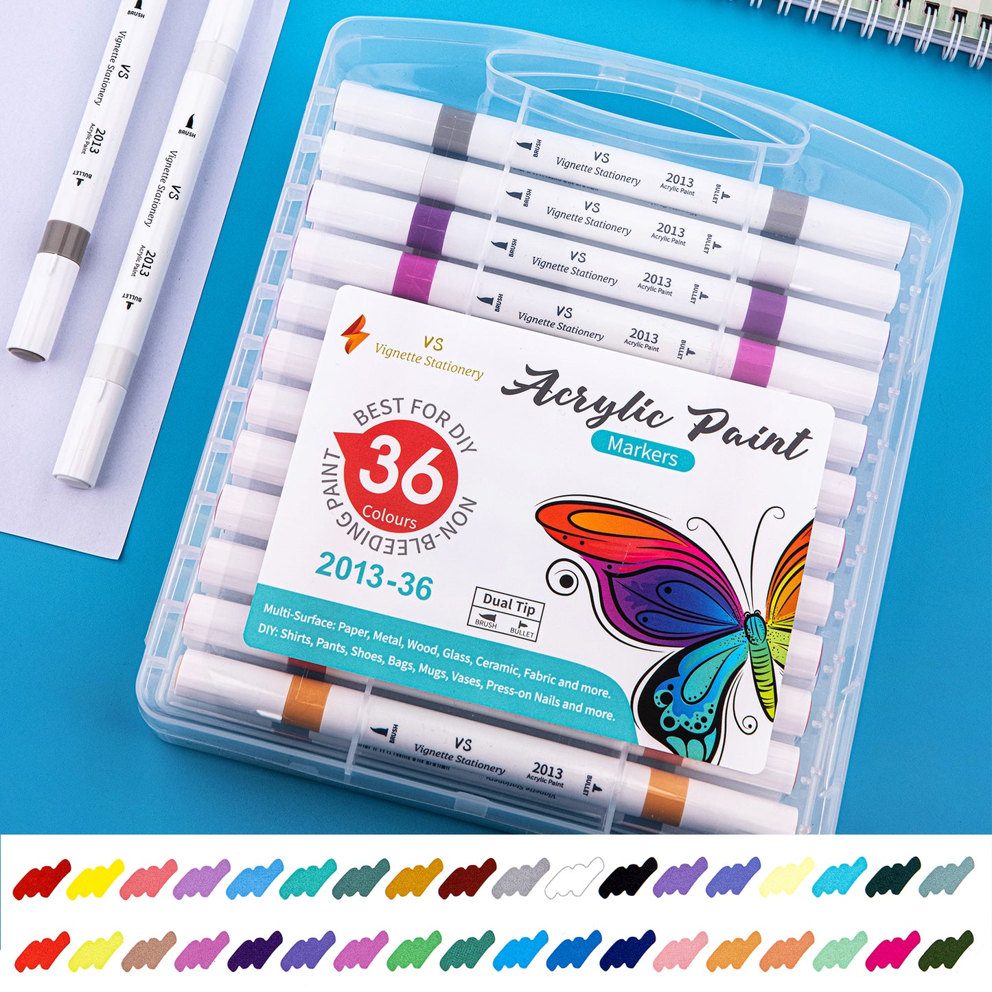 36x Acrylic Paint Drawing Pens Brush & Fine Tip DIY Tool