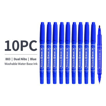 Vignette Stationery Dual Nib Fineliner Drawing Pens, Set of 10, Waterbase Ink, Washable, Odourless Double Tip Markers (Blue)