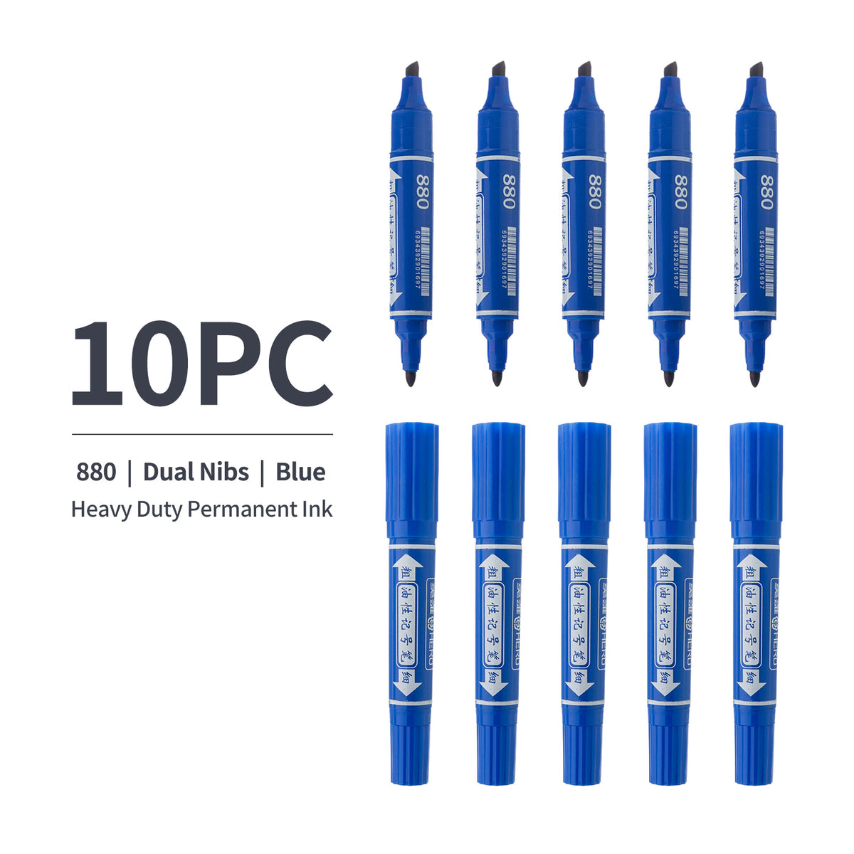 Vignette Stationery Dual Nib Permanent Markers, Heavy Duty Double Tipped, Alcohol Based Ink (Blue)