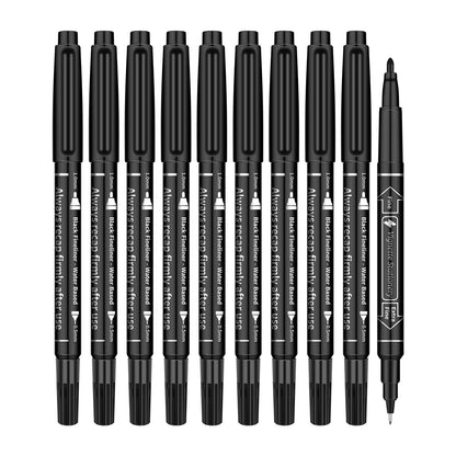Vignette Stationery Dual Nib Fineliner Drawing Pens, Black, Set of 10, Waterbase Ink, Washable, Odourless Double Tip Markers