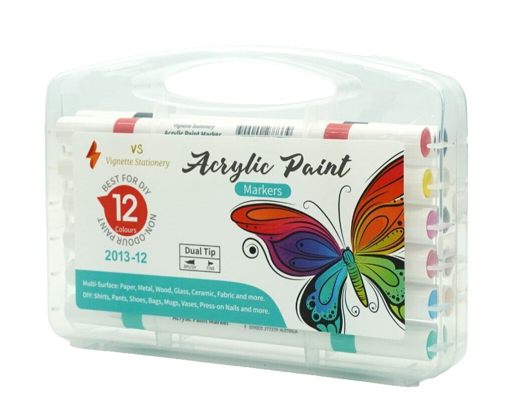 12 Acrylic Paint Pen Marker Dual Tip For Ceramic Tyre Metal Glass Rubber