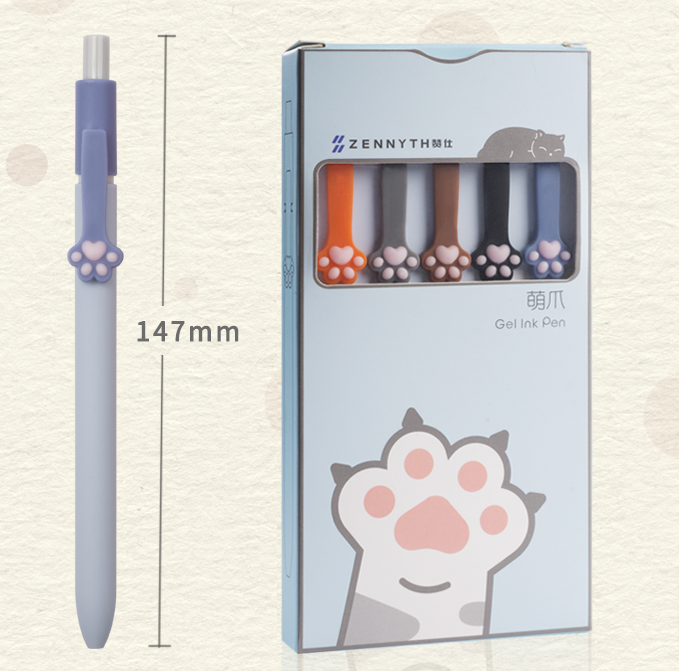 Cute Cat Paw Gel Pen Ballpoint Black Ink 5 pcs